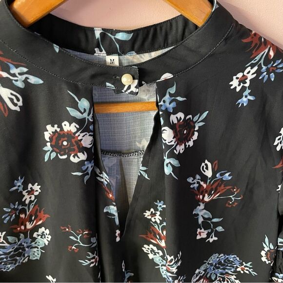 Black Floral BabyDoll Long Sleeve Dress Size M EUC - Picture 5 of 14